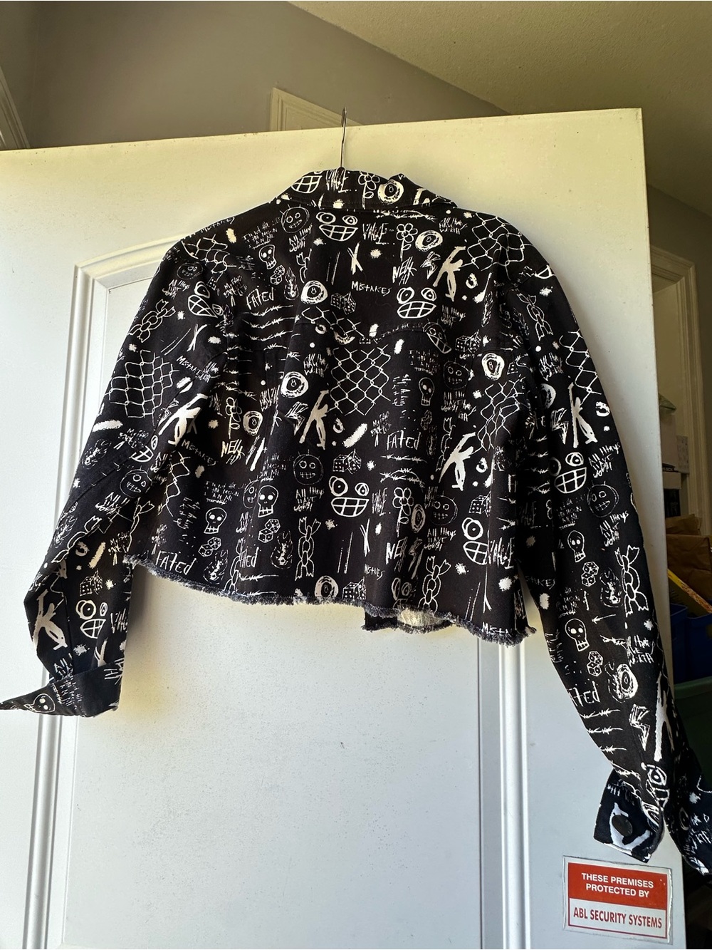 Empyre Black & White Graphic Cropped Jean Jacket